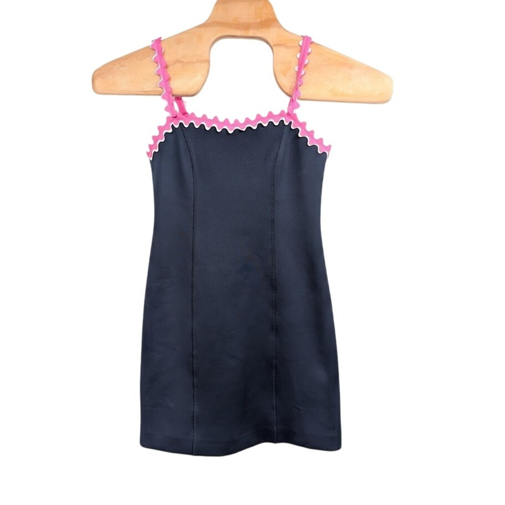 LILLY‎ PULITZER SHELLBEE True Navy Blue Pink Scuba Lined Scalloped Dress